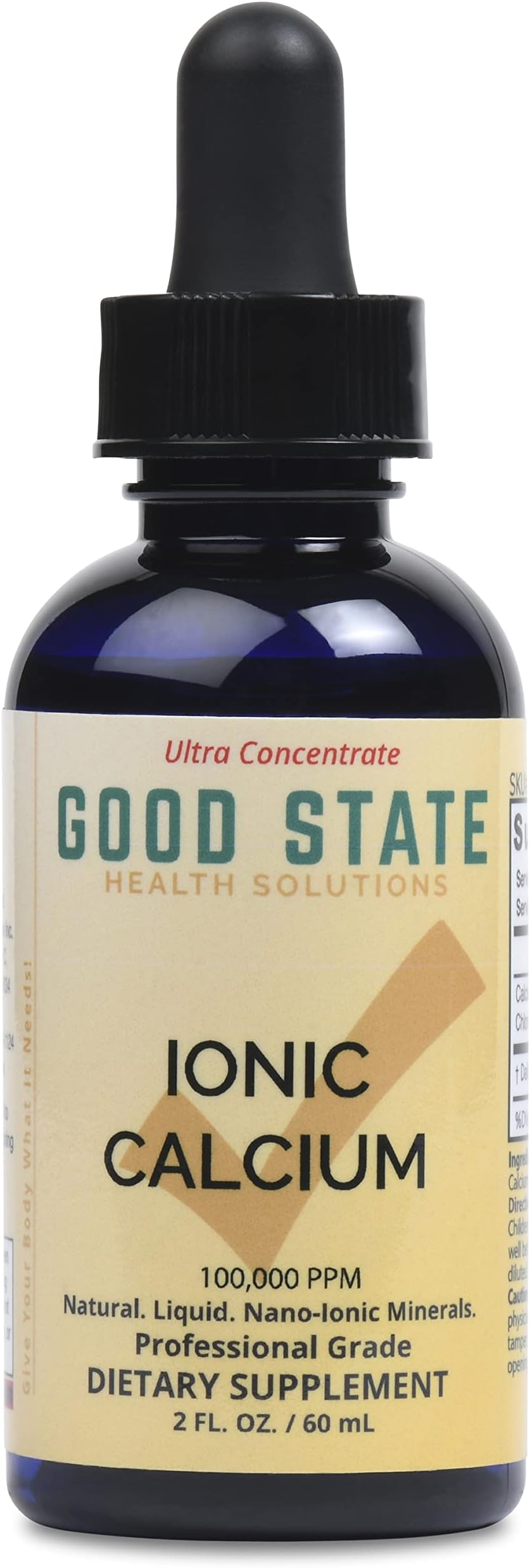 Good State | Ionic Calcium | Natural | Liquid Concentrate | Nano Sized Mineral Technology | Professional Grade | 10 Drops Equals 50 mg | 1.6 Fl oz Bottle