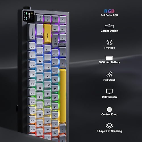 Miniatura 5 de NACODEX 308I - Miniteclado inalámbrico con Bluetooth, diseño compacto con 84 teclas redondas, estilo retro, teclado portátil para computadora con