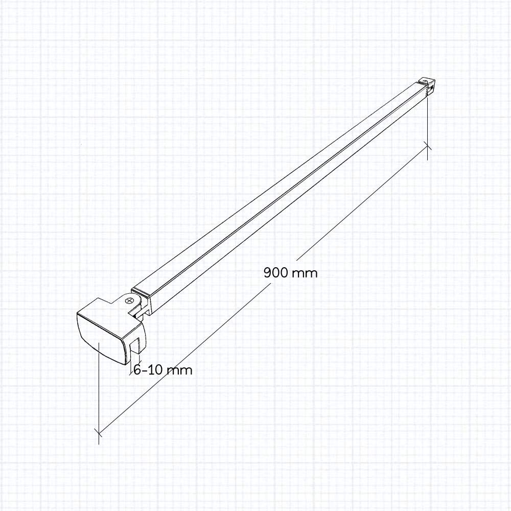 Barra Stabilizzatrice Cromo Lucido da 90 cm Sezione Quadrata con Due Teste Girevoli per Box Doccia Walk in Parete Fissa Vetro Da 6-10 mm