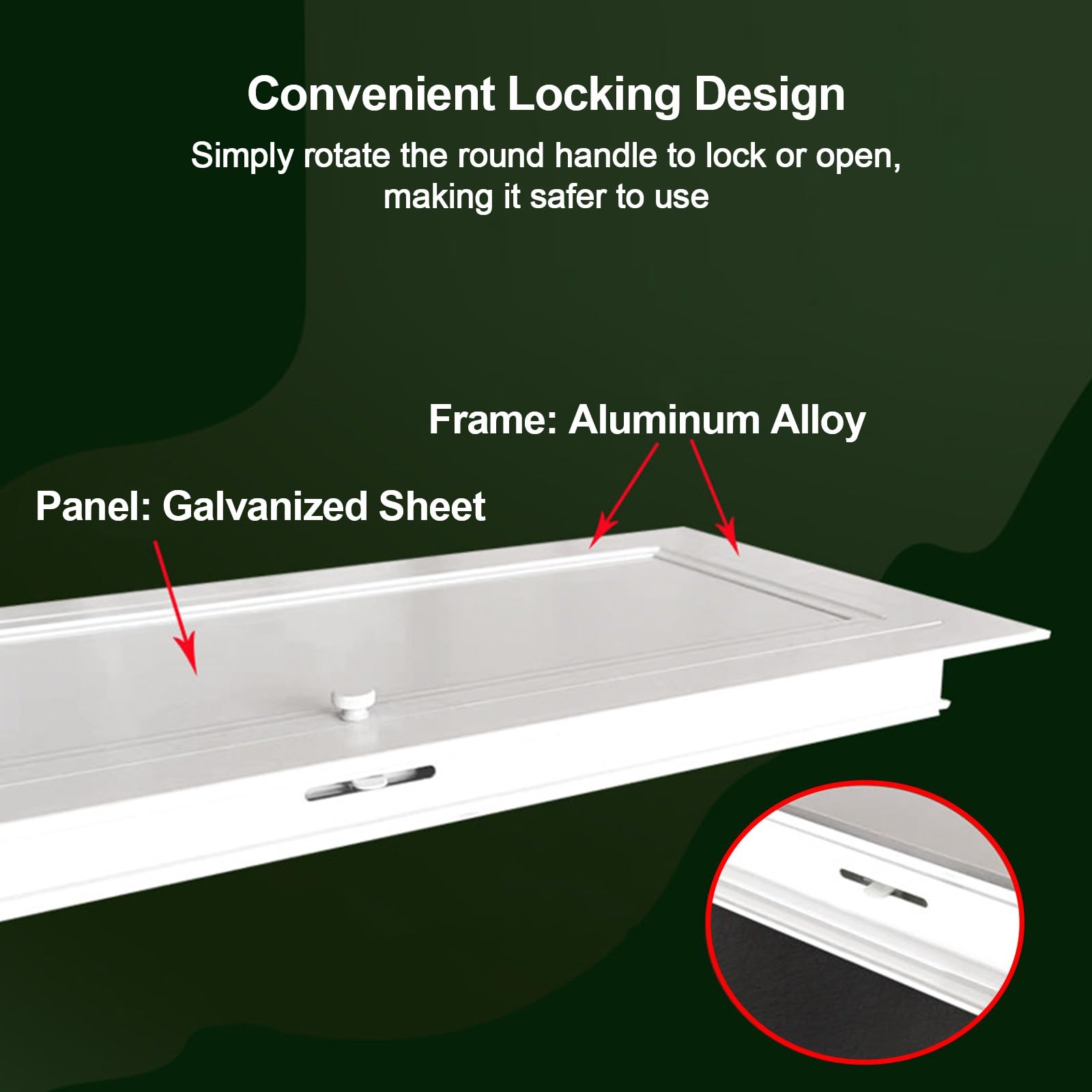 Sicherungskasten Tür, Versenkter Türgriff, Revisionsklappe | Aluminiumrahmen mit Verzinktem Stahl, 120°-Öffnungswinkel, für Decken und Wandmontage(500x500)