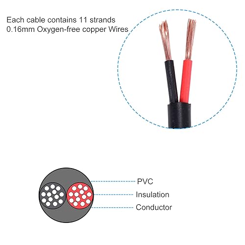 Vista 68 de Cable eléctrico de calibre 18 y 2 conductores, cable de PVC trenzado de 18 AWG, cable flexible de cobre sin oxígeno de 15.3 pies para tiras LED