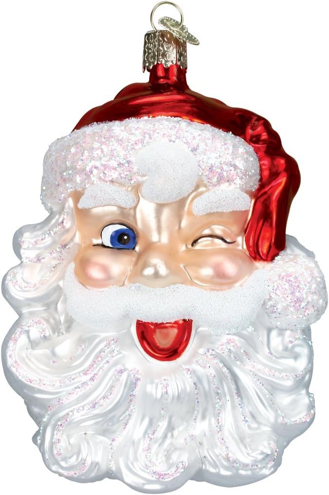 Old World Christmas Winking Santa Glass Blown Ornament for Christmas Tree, Handcrafted Holiday Decoration, Santa Collection