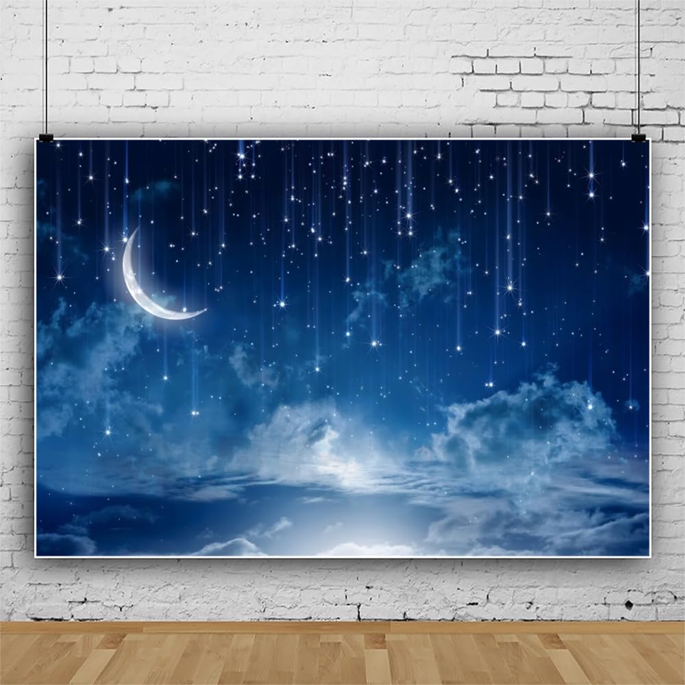 Twinkle Twinkle Little Star Backdrop Moon Starry Night Sky Cloud Navy Blue Celestial Baby Shower Backdrop Birthday Party Decorations Photo Booth Props