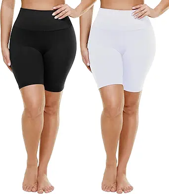 TNNZEET 2 Pack Plus Size Biker Shorts for Women - 8" Black High Waisted Tummy Control Spandex Workout Shorts (XL-4XL)