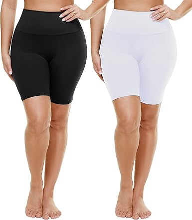 TNNZEET 2 Pack Plus Size Biker Shorts for Women - 8" Black High Waisted Tummy Control Spandex Workout Shorts (XL-4XL)