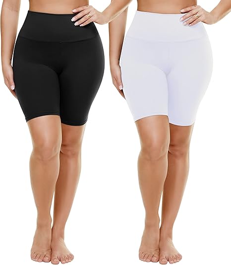 TNNZEET 2 Pack Plus Size Biker Shorts for Women - 8" Black High Waisted Tummy Control Spandex Workout Shorts (XL-4XL)