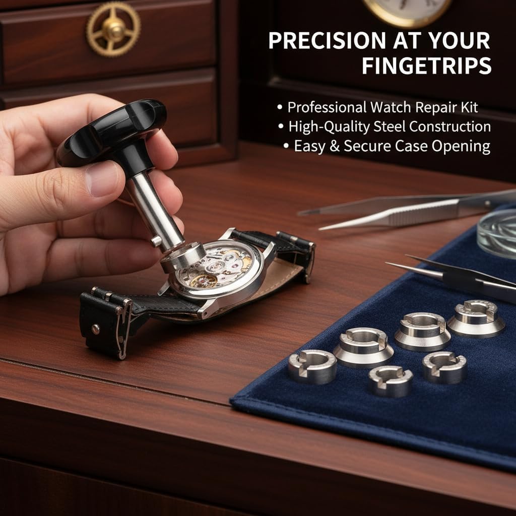 Watch Back Case Opener Bench Watch Case Opener with 7 Dies Repair Tool for Watchmaker Repair