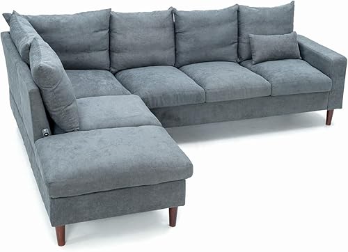 Miniatura 3 de Panana Sofá esquinero en forma de L con puerto USB de carga para juego modular de apartamentos gris esquina de 3 plazas con tumbona