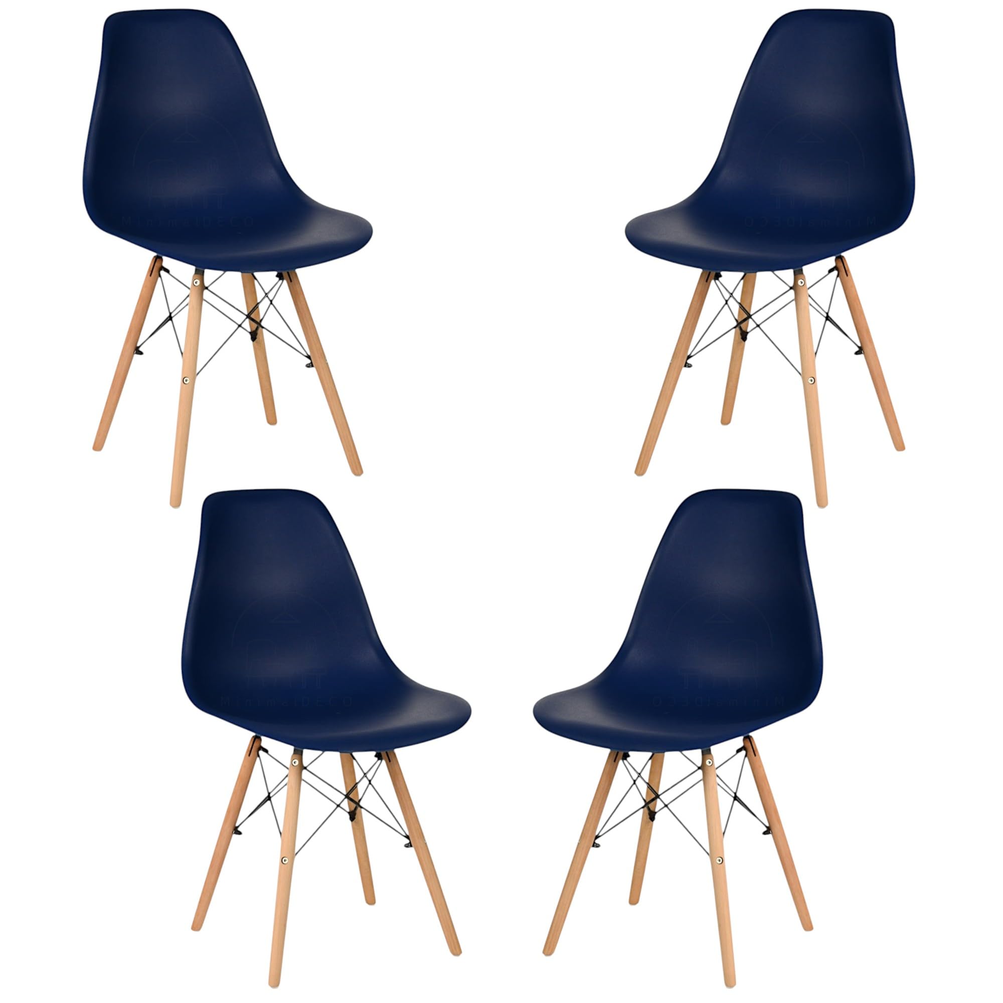 Pack 4 sillas de Comedor Modernas, Estilo nórdico, Asiento de plástico y Patas de Madera, sillas para Cocina y salón (Zafiro)