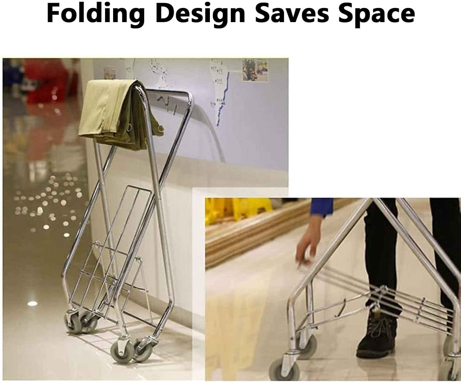 Commercial Stainless Steel Folding Laundry Sorter Basket - Removable Fabric Bags for Hotel Bins and Hamper - Laundry Trolley Cart on Amazon,B