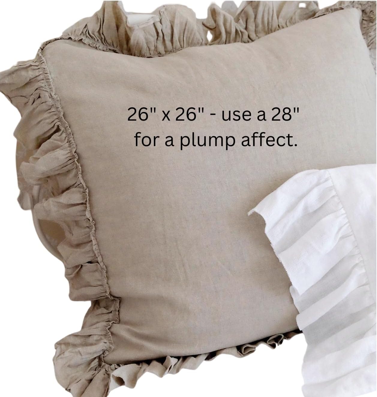 Ruffled Linen Euro Sham 26" x 26" (Natural) Farmhouse Decor, Super Soft
