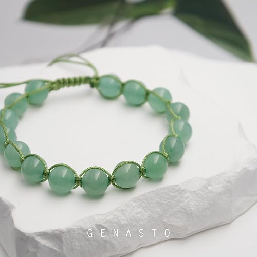 Miniatura 4 de Green Jade Bracelet - GENASTO Healing Crystal Stone Bracelet Mothers Day Gifts from Daughter Son Green Aventurine Beads Bracelet for Women Handmade