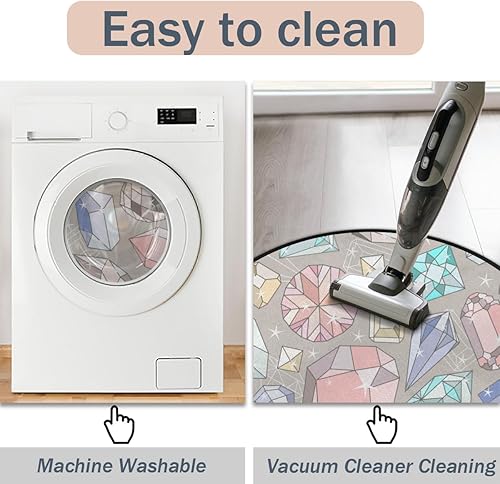 Miniatura 5 de Alfombra redonda de 3 pies con patrón de piedras preciosas de dibujos animados, lavable, antideslizante, alfombra circular para sala de estar,