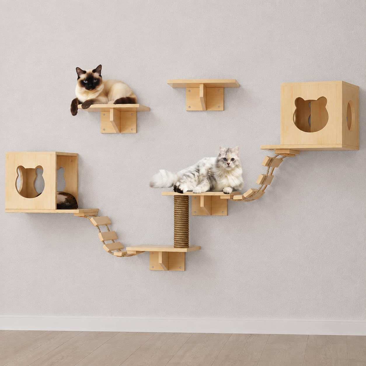 Kletterwand Katzen Set aus Kiefernholz Katzenwandmöbel Wandregale