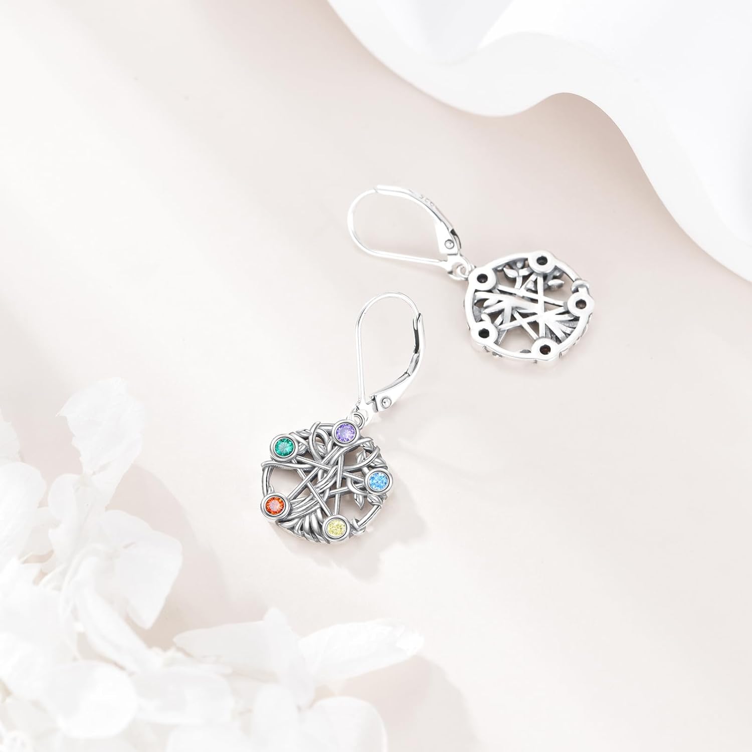 URONE Pentagram Earrings 925 Sterling Silver Tree of life Pentagram Dangle Drop Earrings Witch Wiccan Pagan Jewelry Gifts For Women