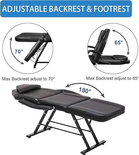 Miniatura 3 de Silla de masaje ajustable para salón de tatuajes con taburete hidráulico, mesa de cama facial multiusos de 3 secciones, equipo de belleza para