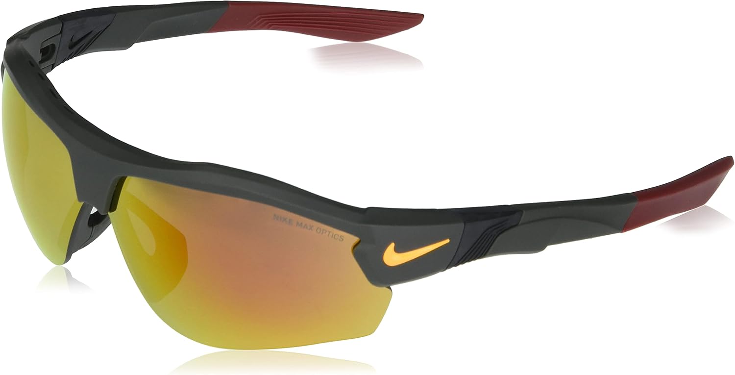 Nike DJ2034-355 Show X3 Sunglasses Matte Sequoia Frame Color, Grey With Orange Mirror Lens
