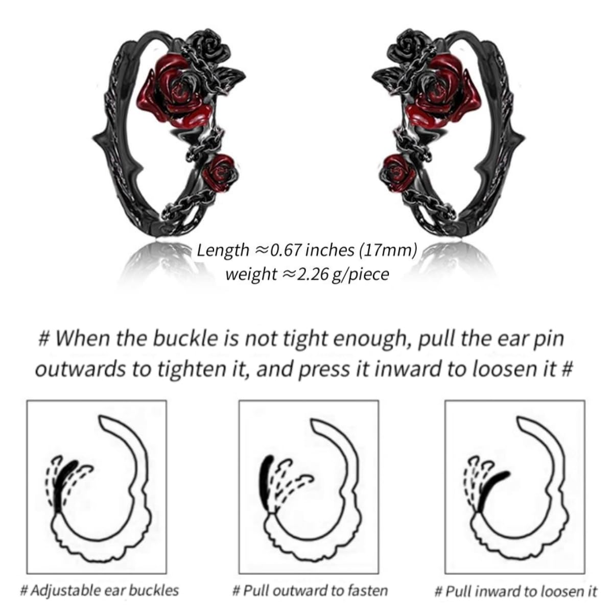 Gothic style personality red rose earrings Fashion punk style black earrings exquisite ladies accessories: M3629