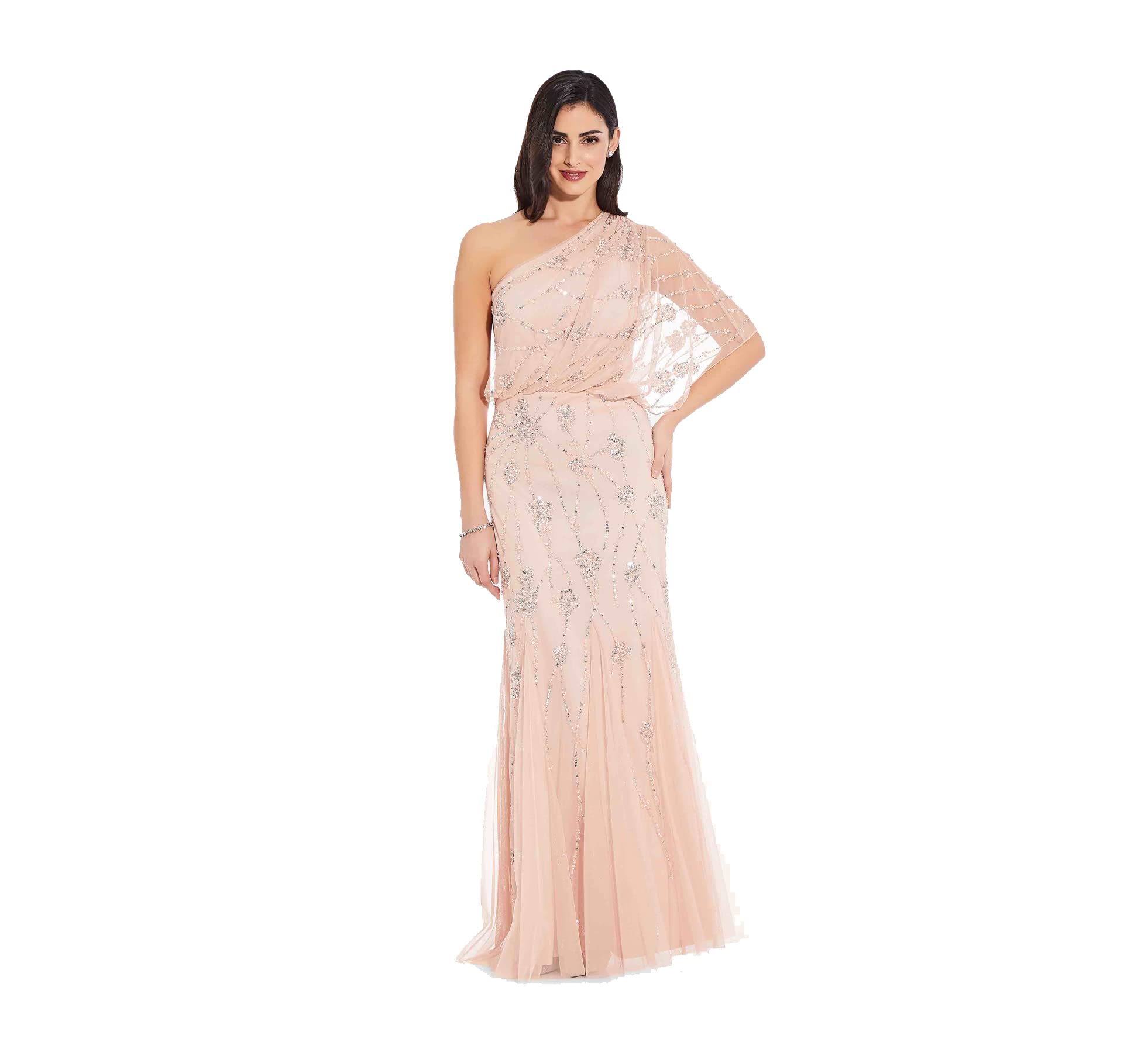 Adrianna Papell Womens One Shoulder Beaded Dress