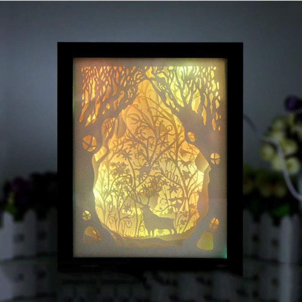WJSWZT Light Christmas Decoration Paper Carving Lamp Creative Paper-Cut Light 3D Stereo Light Paper Craft Fantasy Forest Night Light Bedroom Indoor