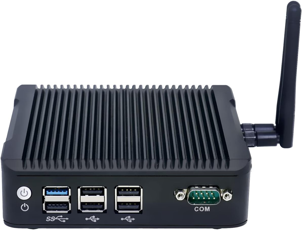 HUNSNFanless Mini PC, Industrial Computer, Windows 11 or Linux Ubuntu, Intel Celeron J1900, BX07, COM, 2 x LAN, HDMI, VGA, Vesa Mount, WOL, PXE, Watchdog Supported, 4G RAM, 128G SSD
