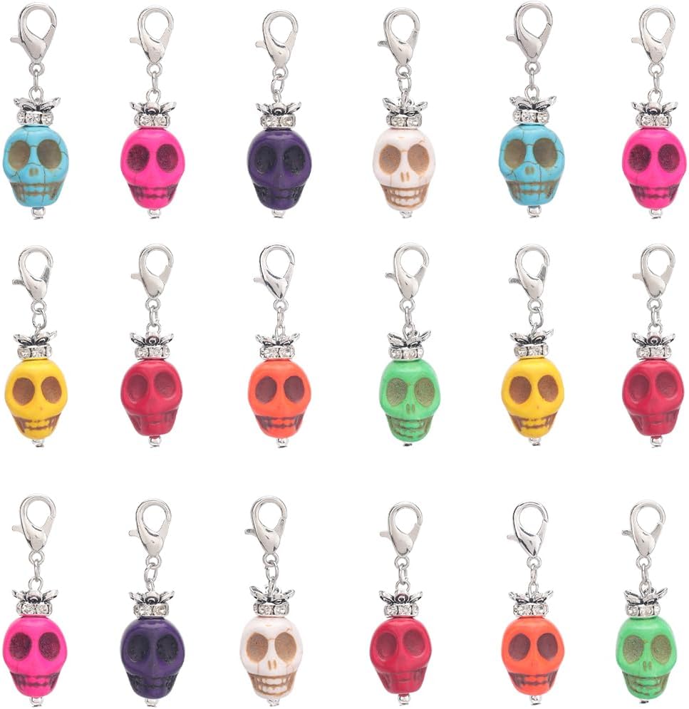SUNNYCLUE 1 Box 20Pcs Halloween Stitch Markers Knitting Marker Charms Skull Beads Skeleton Head Cute Stitch Markers Removable Lobster Clasps Locking Crochet Charms for Weaving Quilting Accessories