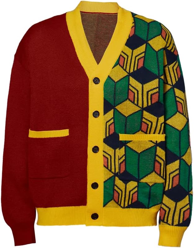 VintageCos Men's Kamado Tanjirou Costume Giyu Tomioka Cosplay Sweater Demon Coat Slayer Cardigan