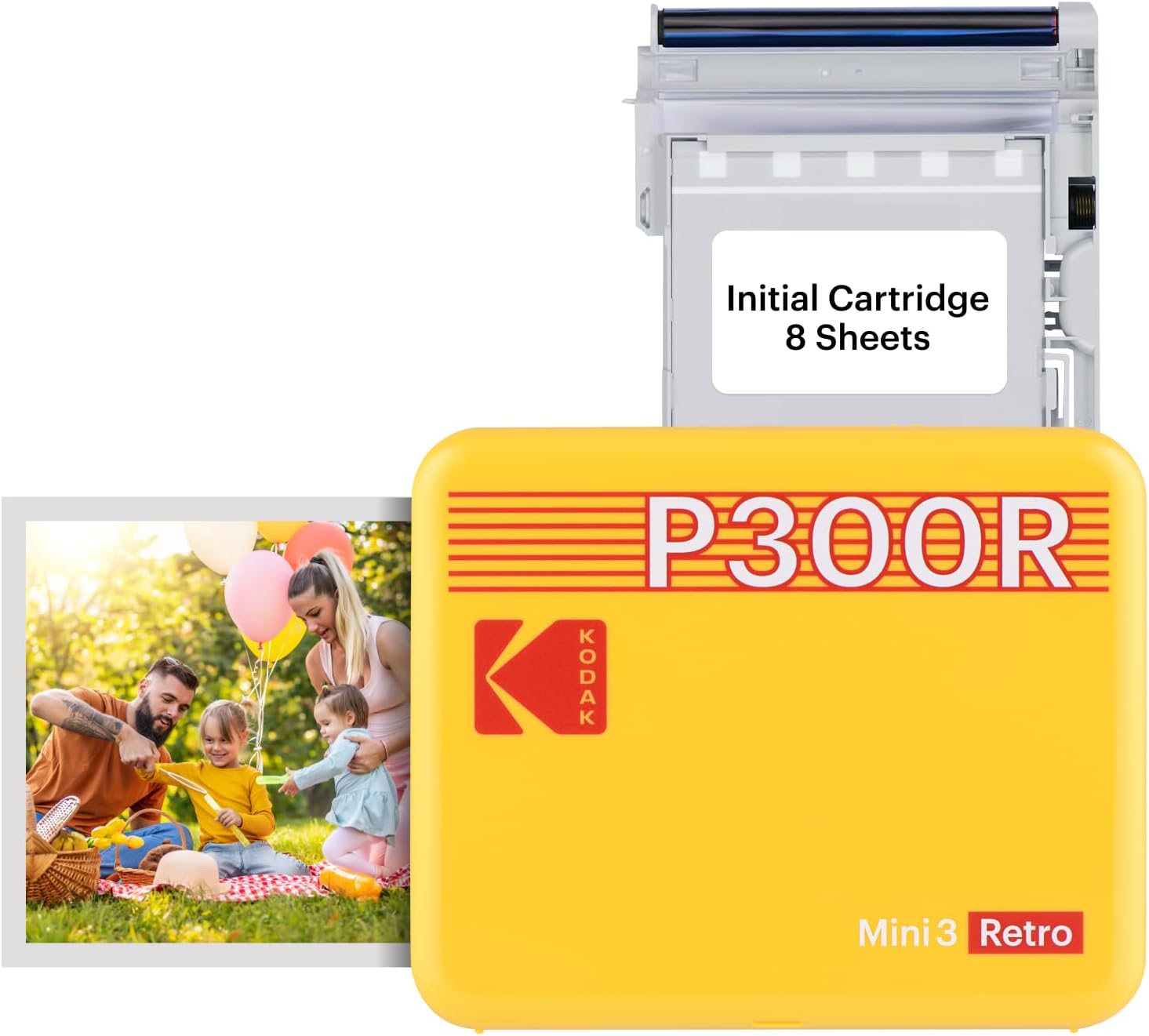 KODAK Mini 3 Retro 4PASS Portable Photo Printer (3x3 inches) + 8 Sheets, Yellow