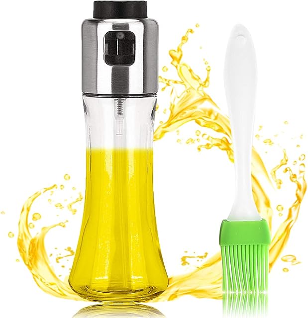 Ldawy Oil Sprayer Dispenser, Oil Sprayer for Cooking, Oil Spray Bottle Set, Portable Kitchen Oil Spray Bottle Stainless Steel Olive Oil Dispenser Vinegar Sprayer for BBQ Baking Healthy Diet(180ml)