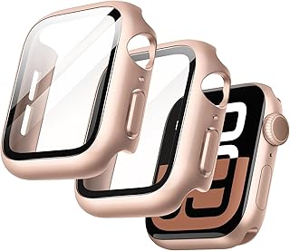 JETech Funda con Protector de Pantalla para Apple Watch Series 10 46mm, Carcasa General Protectora, Cristal Vidrio Templado Incorporado Alta Sensibilidad, 2 Unidades (Oro Rosa)
