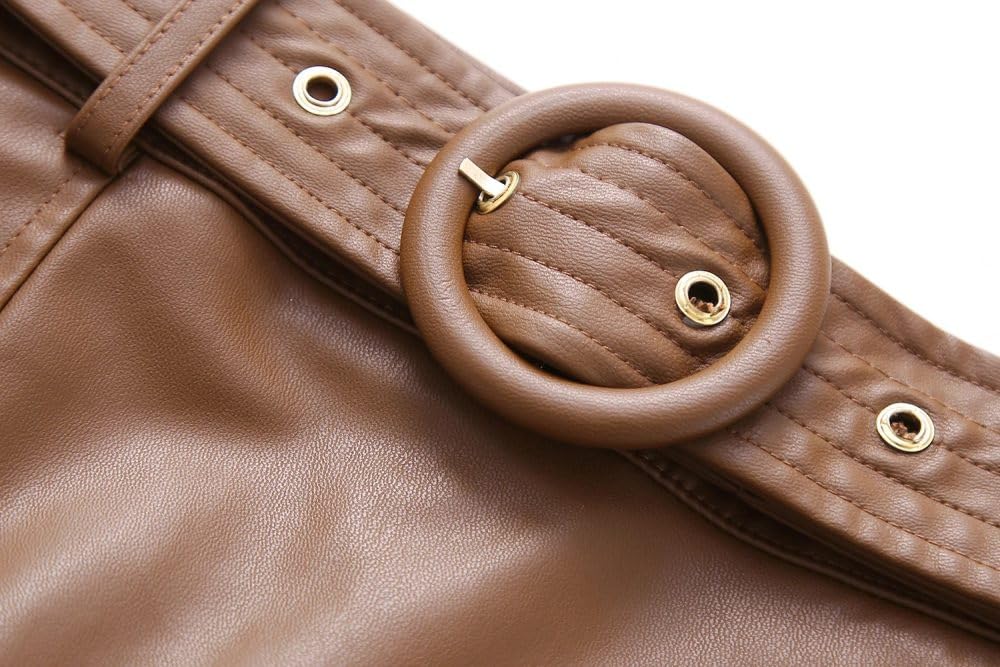 Kurzröcke für Frauen - Frauen Mode Herbst/Winter Leder Falten Minirock Frauen Vintage Belt hohe Taille Vielseitige weibliche Rock