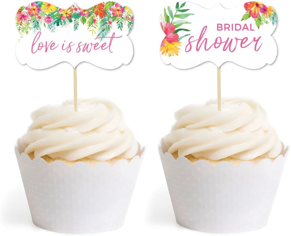Andaz Press Tropical Floral Garden Party Wedding Collection, Cupcake Topper DIY Party Favors Kit, Fancy Frame Shape, 18-Pack