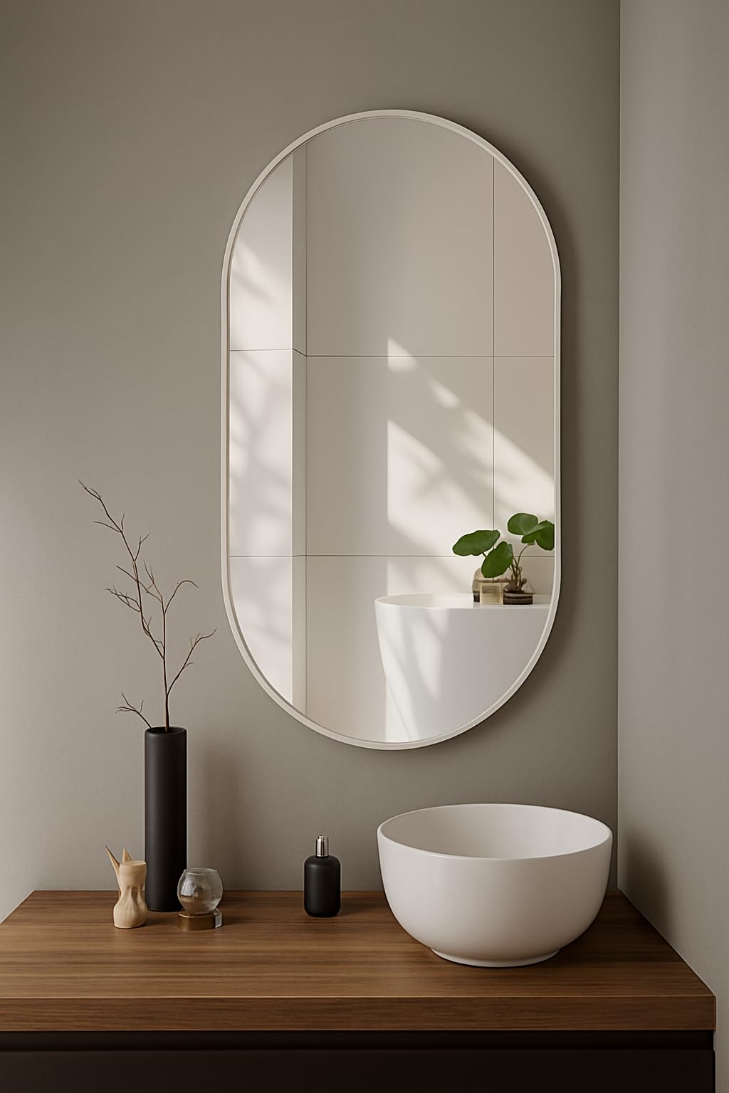 GLAMX® Plain Glass Frameless Decorative Mirror for Bathroom Wall (18W X 24L Inch, Capsule Shape)-image-38