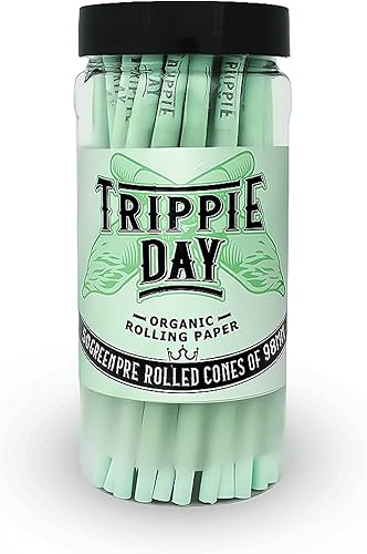 Trippie Day Conos verdes preenrollados  Paquete de 50  Veganos y sin OMG  Sin colores químicos utilizados  Conos especiales de 3.858 in de