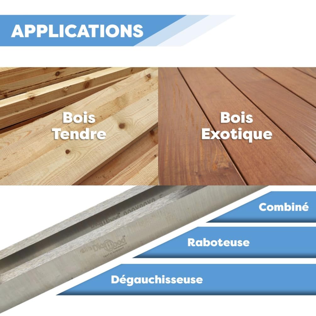 2 X Fers de Rechange pour Raboteuse ou Dégauchisseuse | Lames de Rabot Réaffutables | 200 x 20 x 2.5 mm | Outil de Travail du Bois Dur ou Bois Tendre | Acier HSS