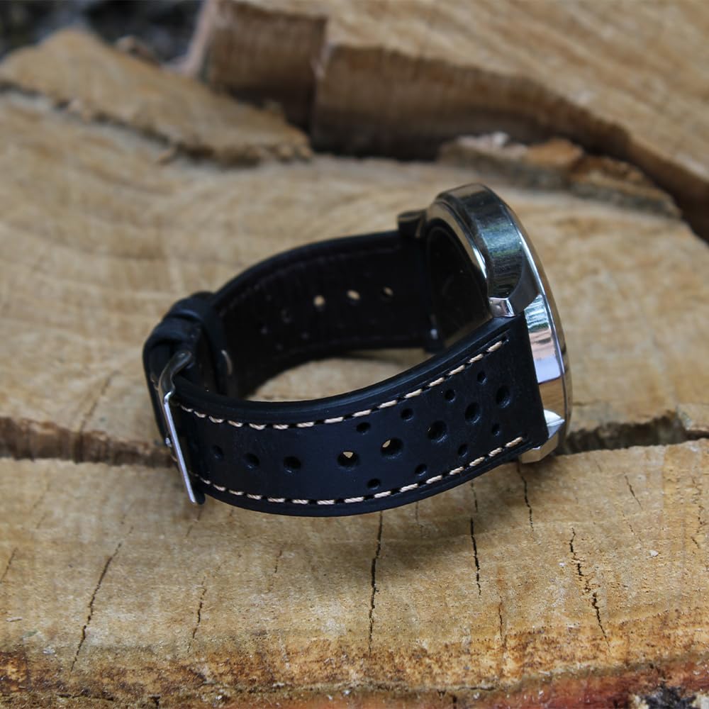 Cinturino orologio in vera pelle rally racing vintage verde blu nero marrone scuro marroncino da uomo 18 mm 19 mm 20 mm 21 mm 22 mm traforato