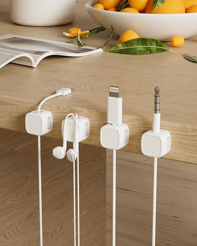 T for TALLIN 18 Pack Magnetic Cable Clip Organizer, Adhesive Cable Management System, Wire Holder for Car, Office, Home Desktop,(Pack of 18) White 2