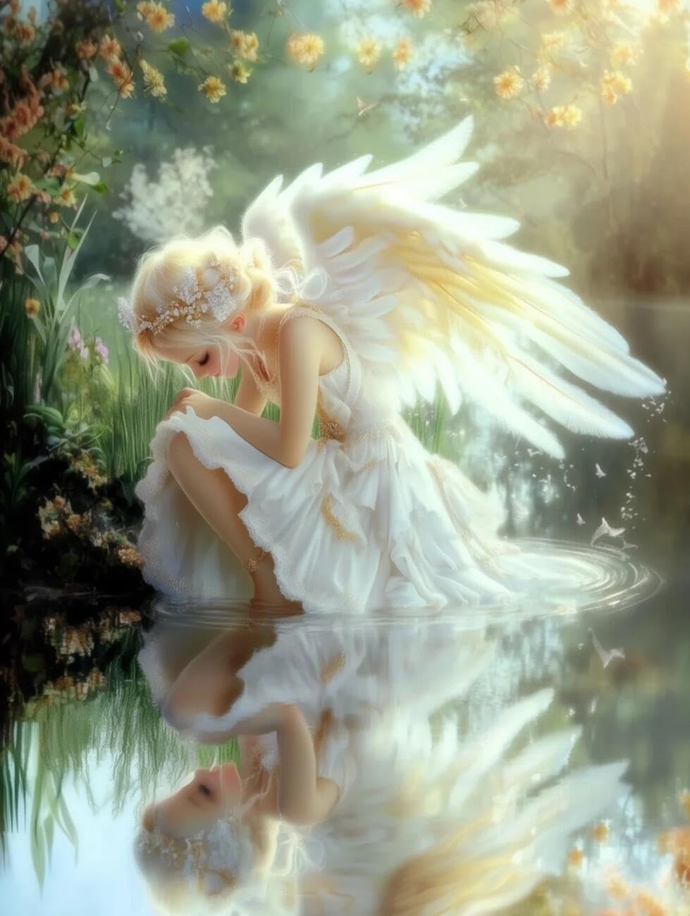 RKFLGEW 14CT Stamped Cross Stitch Kits Anime Angel Girl Cross Stitch Kits Embroidery Starter Set for Beginners DIY Home Decoration 40x50cm