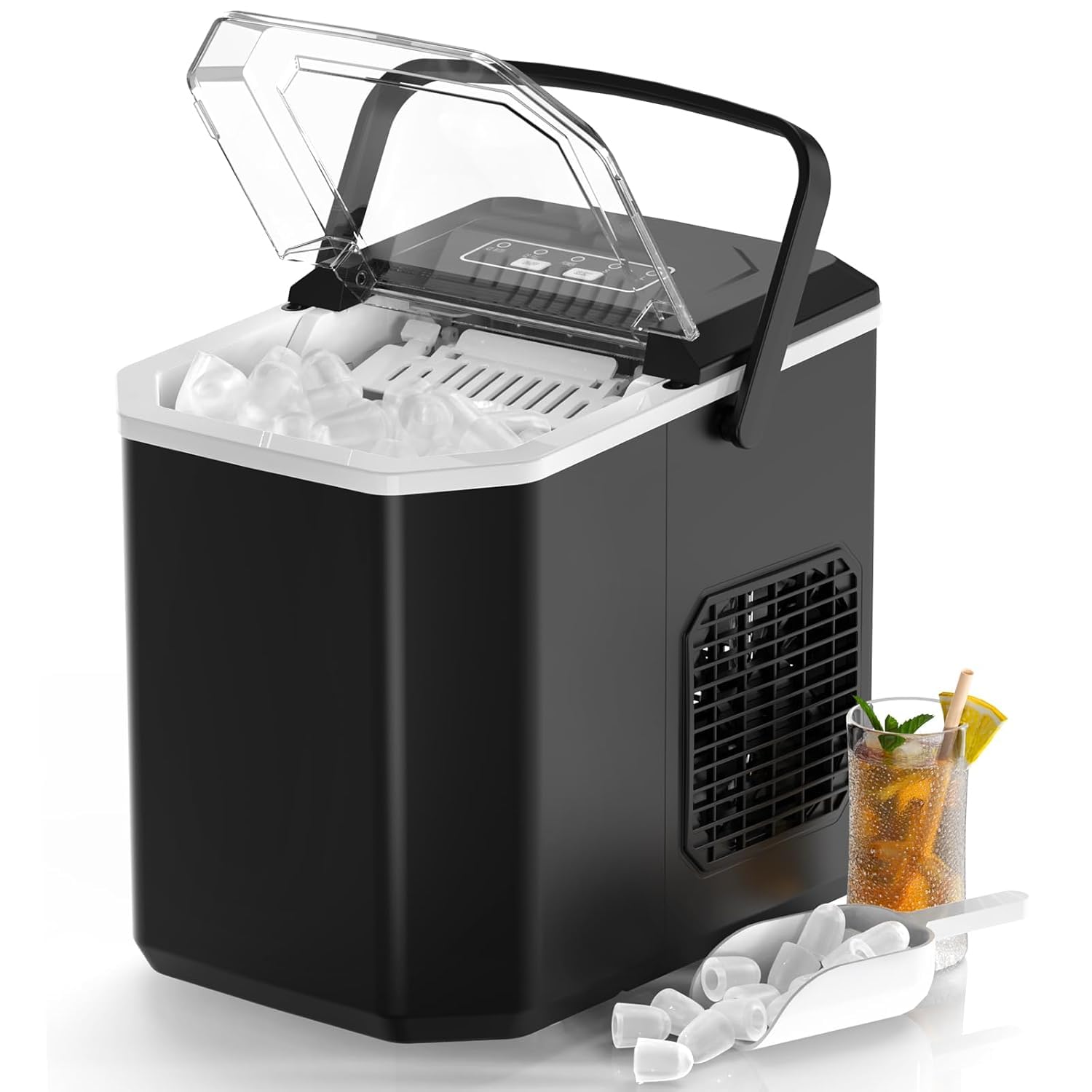 【heres】ICE BANGLE101 Ice Makers Countertop, 9 Bullet Ice Cubes 6 Mins, 26.5lbs/24Hrs