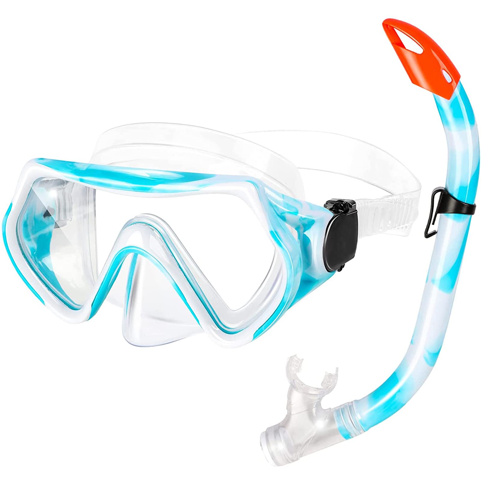 Kids Snorkel Set Semi-Dry Top Snorkeling Tempered Glass Swimming Diving Mask and Snorkel Set for Children Girls Boys Aged 5-12