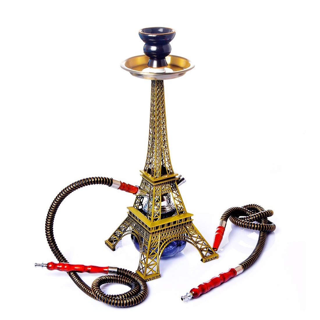 Kit de narguilé en verre pour narguilé en forme de tour Eiffel 2 tuyaux  pour 2 personnes avec tube foyer céramique et pince en charbon : Amazon.fr:  High-Tech