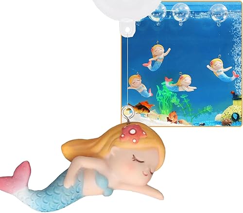 Miniatura 13 de Decoración flotante de pecera de sirena, decoraciones de acuario de dibujos animados para mascotas acuáticas para jugar adornos de acuario de resina