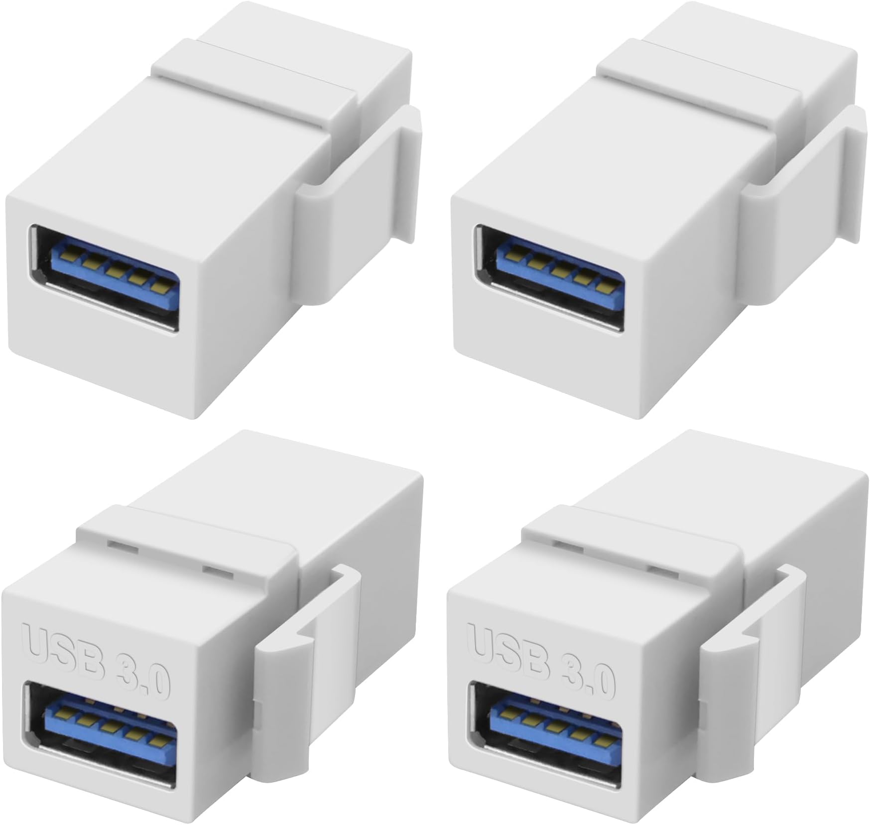 XMSJSIY USB 3.0 Keystone Adapter Jack Inserts Coupler 5Gbps USB 3.0 Type-A Female to Type-A Female Keystone Snap-in Socket Wall Plate Module Connector for Outlet Panel Surface Box - 4PCS (White)