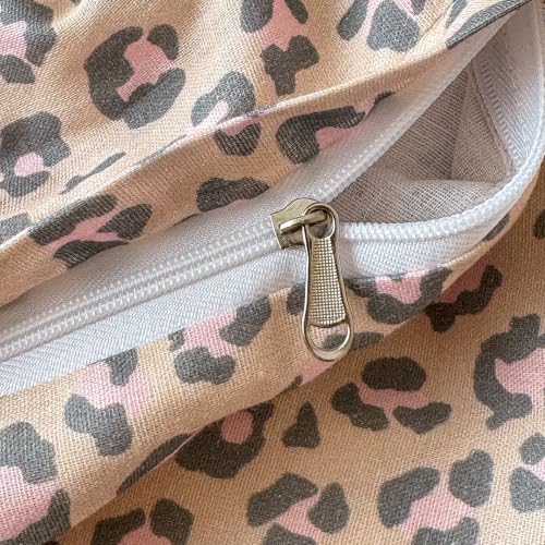 Image of VM VOUGEMARKET Leopard Duvet Cover Set Queen,Nude Beige Pink,Muslin Cotton