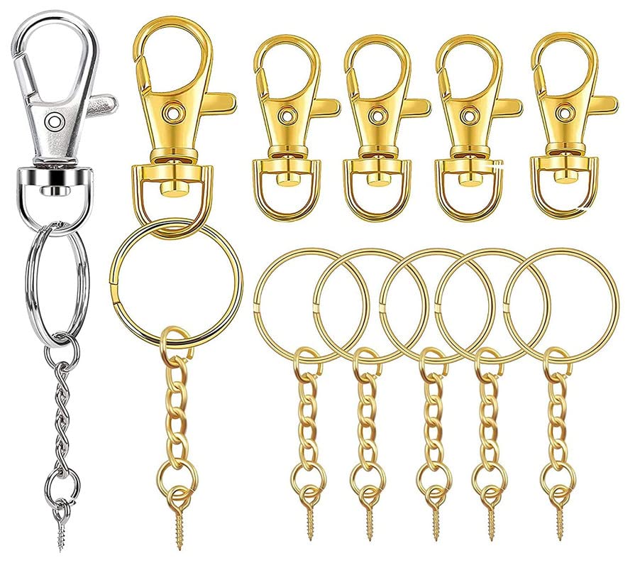 Image of DIY Crafts 11 Sets 3x11, KC Gold, Keyrings & Keychains Round Swivel Snap Hooks Key Rings Chain Jump Rings Mini Screw Metal for Lanyard, ID, Bags, (11 Sets 3x11, KC Gold)