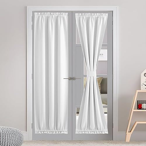 NICETOWN Cortinas de puerta de lino sintético de 72 pulgadas de largo, persianas de puerta francesa para puerta de vidrio con aislamiento térmico