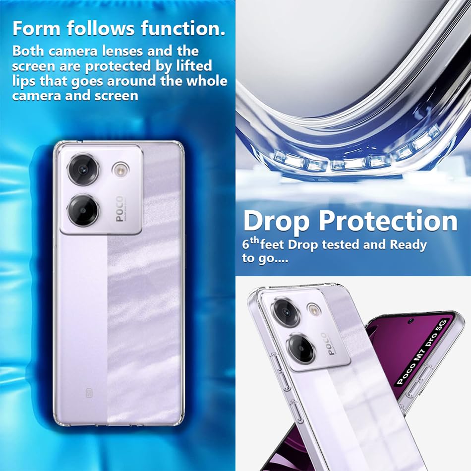 Image of Fashionury Crystal Clear Case for Poco M7 Pro 5G | Yellowing Resistance | Transparent TPU Silicone | Raised Camera Lips | Slim Transparent Cover