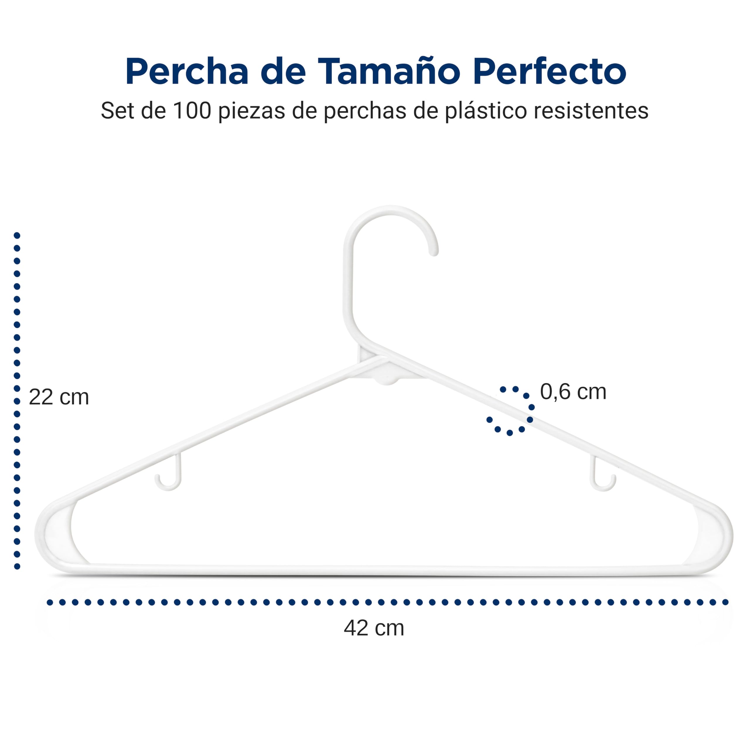 SereneLife Perchas, Blancas, Standard, plastico, 100 Piezas, Perchas de Ropa Adultos, ahorran Espacio, duraderas