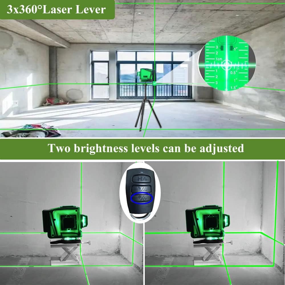 Kaptin Self Leveling Laser Level, Laser Alignment Tool with Vertical and Horizontal Line, Green Laser Level 360° with 2 Plumb Dots, Adjustable Bracket Portable Storage Box - - 