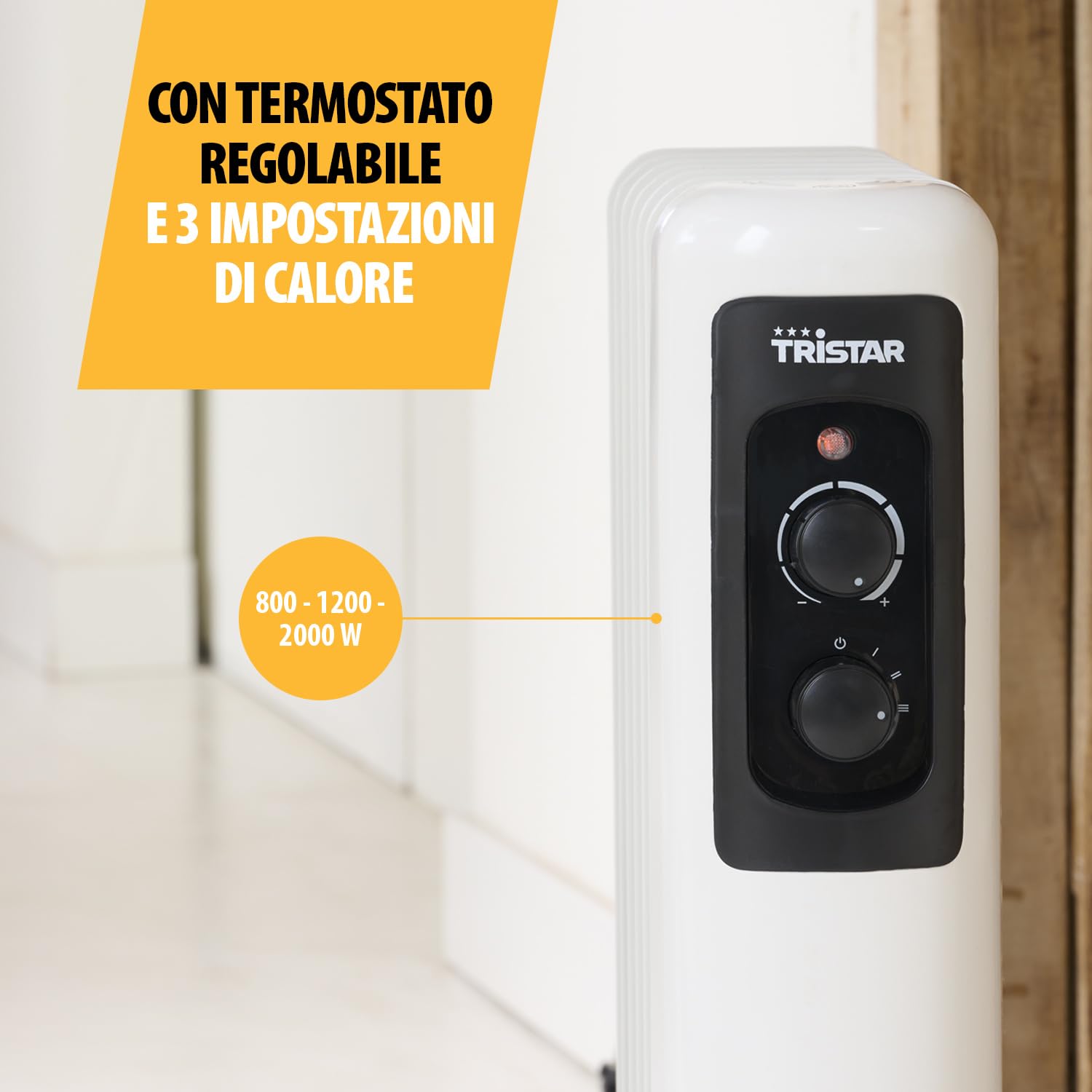 Radiatore a olio Tristar KA-5179-3 impostazioni di calore - Termostato regolabile - 2000 W max - 9 alette riscaldanti, Bianco